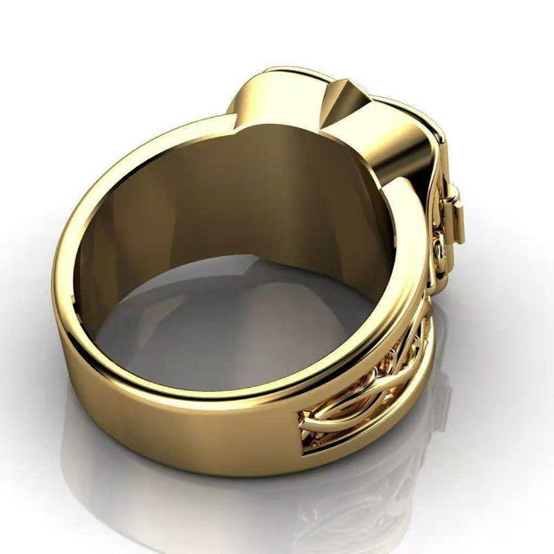 Small Room Coffin Ring For Men Punk Golden Carved Open Cap Pattern Ring