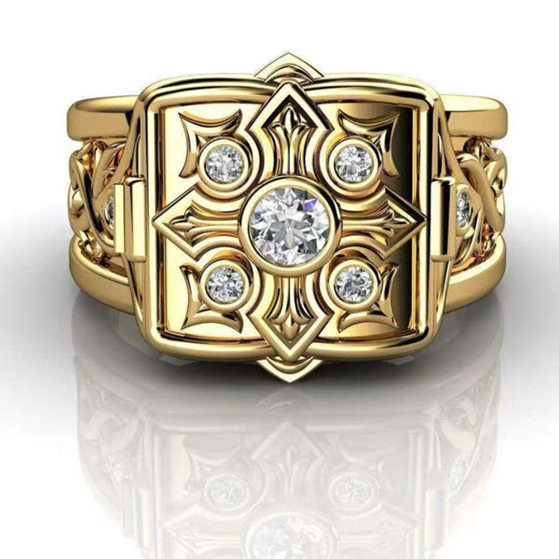 Small Room Coffin Ring For Men Punk Golden Carved Open Cap Pattern Ring