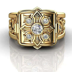 Small Room Coffin Ring For Men Punk Golden Carved Open Cap Pattern Ring