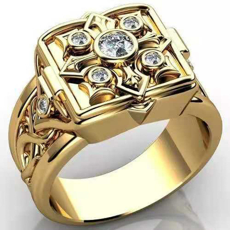 Small Room Coffin Ring For Men Punk Golden Carved Open Cap Pattern Ring