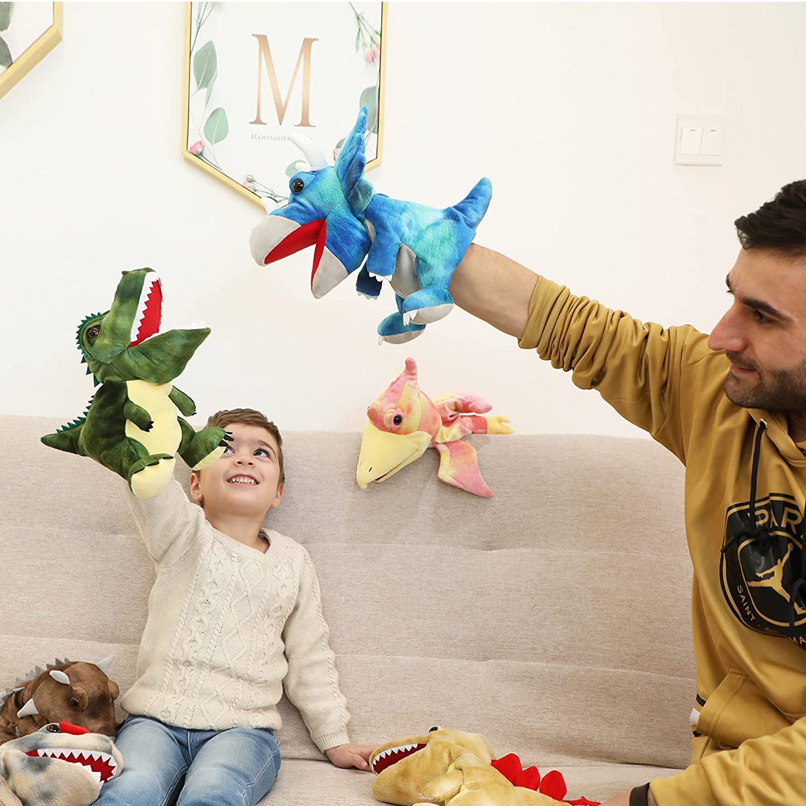 11" Hand Puppets Dinosaur Plush Stuffed Puppet Story Toys