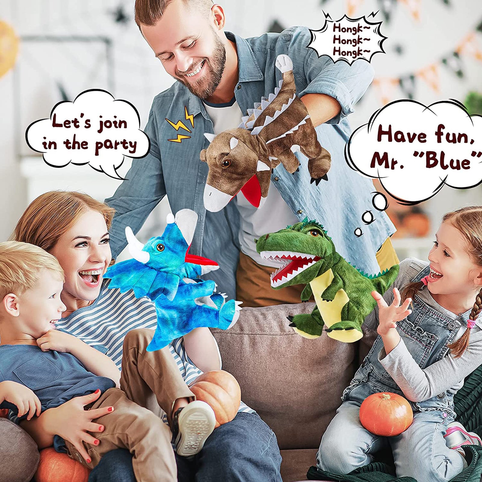 11" Hand Puppets Dinosaur Plush Stuffed Puppet Story Toys