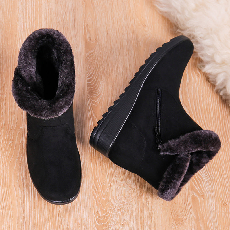 Fleece Lining Wedge Snow Boots Side Zipper Anti Slip