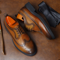 Men's Leather Wingtip Brogue Oxford Dress Shoes