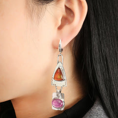 Geometric Metal Drop Earrings Synthetic Gems Bohemian Jewelry