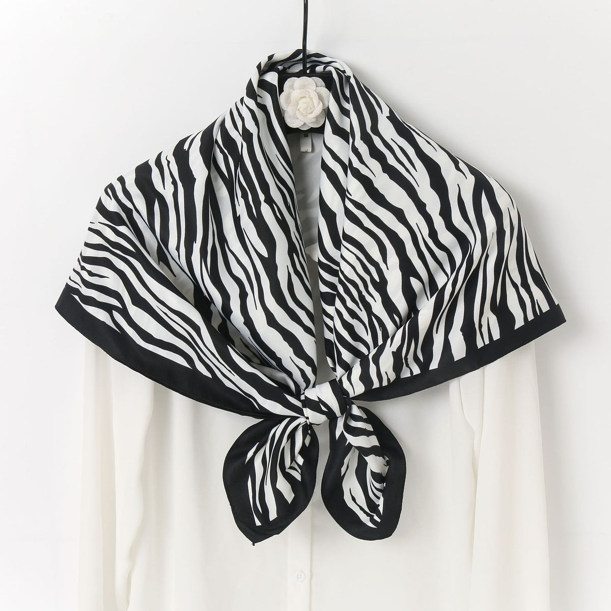 Twill Silk Square Scarf for Women Print Non-slip Turban Shawl