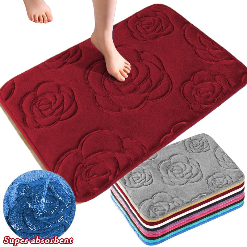Rose Flower Patterned Bathroom Bath Mat Non-slip Carpet Memory Foam Mat 40