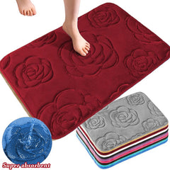Rose Flower Patterned Bathroom Bath Mat Non-slip Carpet Memory Foam Mat 40