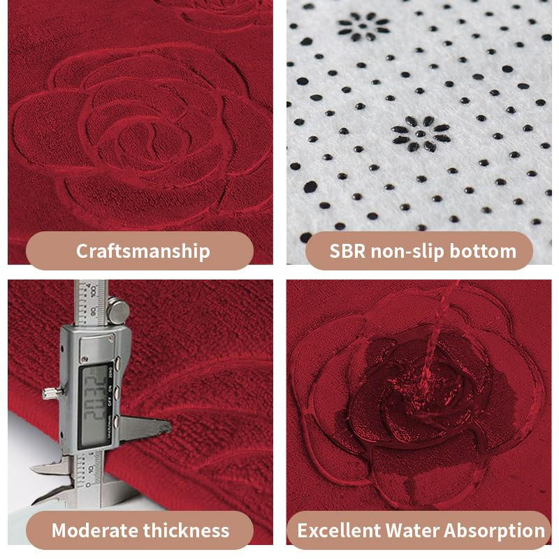 Rose Flower Patterned Bathroom Bath Mat Non-slip Carpet Memory Foam Mat 40