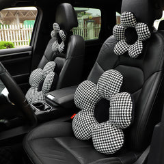 Car Headrest Waist Cushion Houndstooth Flower Shaped Car Neck Pillow Cushion
