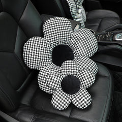 Car Headrest Waist Cushion Houndstooth Flower Shaped Car Neck Pillow Cushion