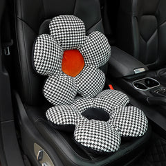 Car Headrest Waist Cushion Houndstooth Flower Shaped Car Neck Pillow Cushion