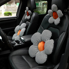 Car Headrest Waist Cushion Houndstooth Flower Shaped Car Neck Pillow Cushion