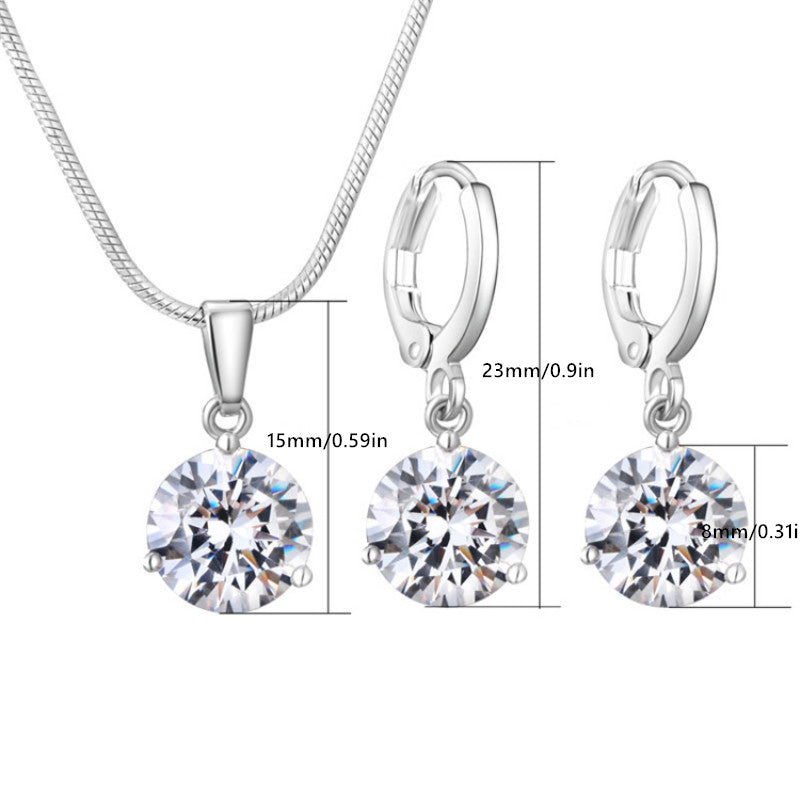 Crystal Zircon Pendant Necklace Earrings Sets for Women Wedding