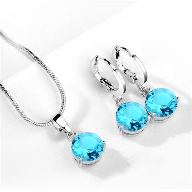 Crystal Zircon Pendant Necklace Earrings Sets for Women Wedding