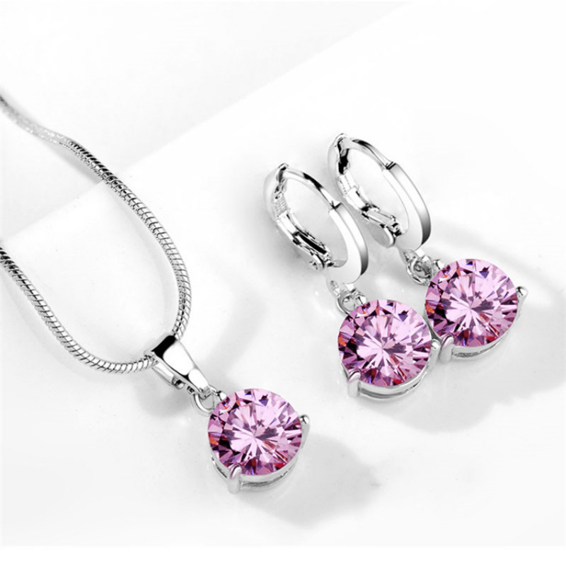 Crystal Zircon Pendant Necklace Earrings Sets for Women Wedding