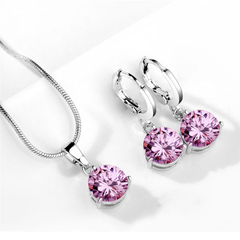 Crystal Zircon Pendant Necklace Earrings Sets for Women Wedding