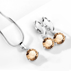 Crystal Zircon Pendant Necklace Earrings Sets for Women Wedding