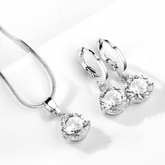 Crystal Zircon Pendant Necklace Earrings Sets for Women Wedding