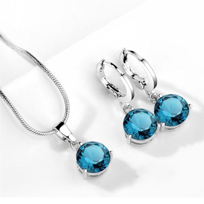 Crystal Zircon Pendant Necklace Earrings Sets for Women Wedding