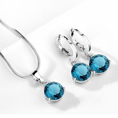 Crystal Zircon Pendant Necklace Earrings Sets for Women Wedding
