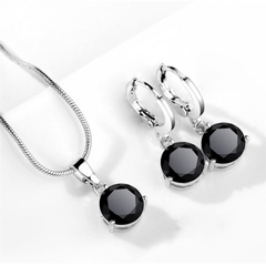 Crystal Zircon Pendant Necklace Earrings Sets for Women Wedding