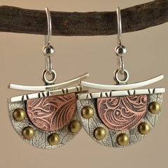Vintage Metal Carving Pattern Fan Drop Earrings 1Pair