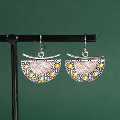 Vintage Metal Carving Pattern Fan Drop Earrings 1Pair