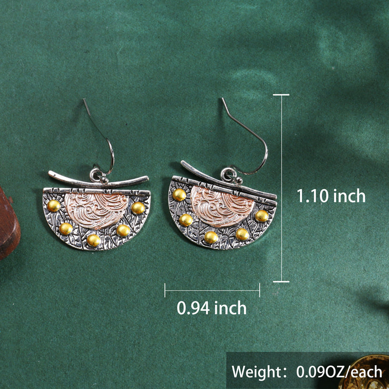 Vintage Metal Carving Pattern Fan Drop Earrings 1Pair
