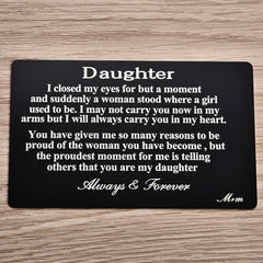 Mom's Love Metal Wallet Card - Birthday Gift for Son or Daughter