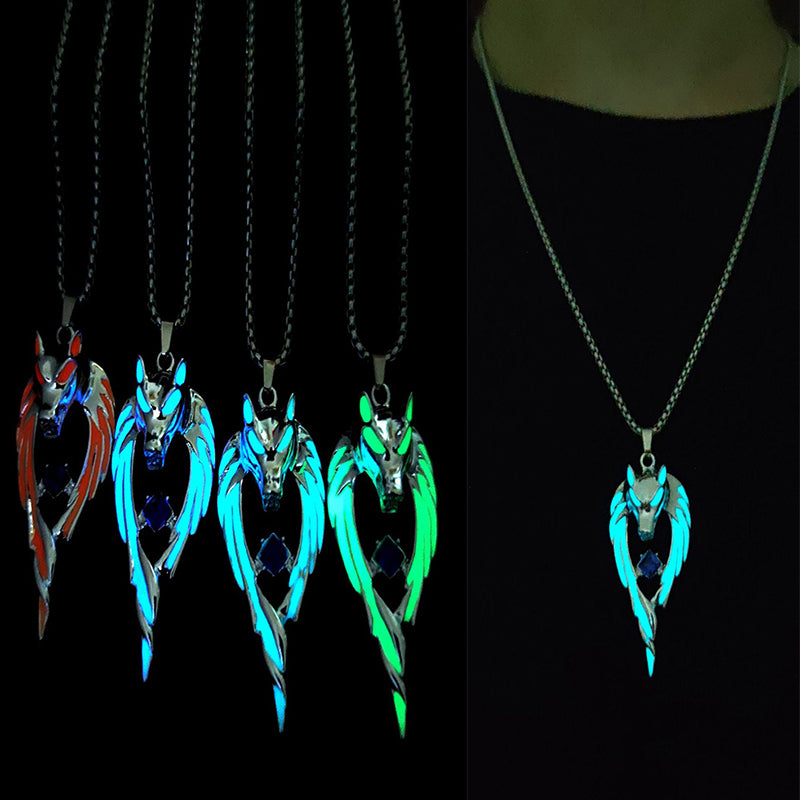 Glow In The Dark Wolf Pendant Necklace for Men