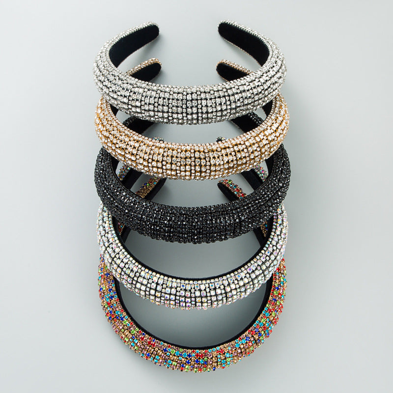 Sparkling Rhinestone Headband Wide Brimmed Hair Hoop Glitter Headwear