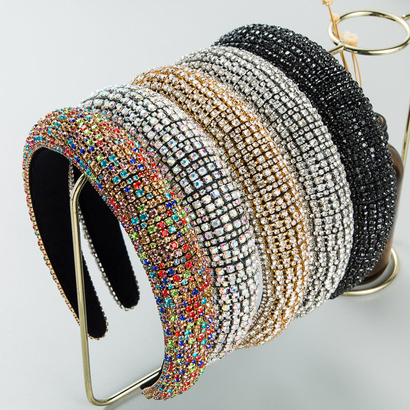 Sparkling Rhinestone Headband Wide Brimmed Hair Hoop Glitter Headwear