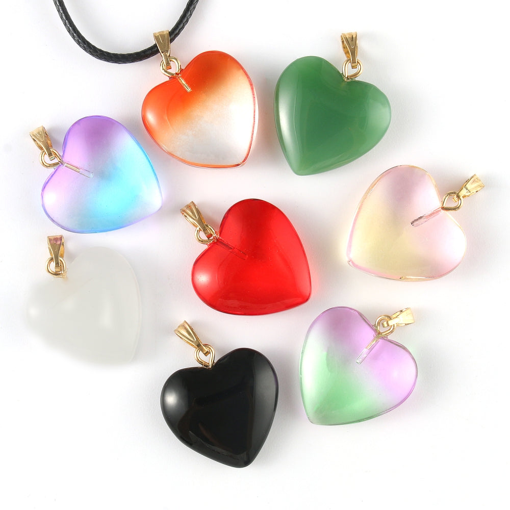 10pcs Love Heart Lampwork Necklace Pendant Czech Glass Charms Pendants