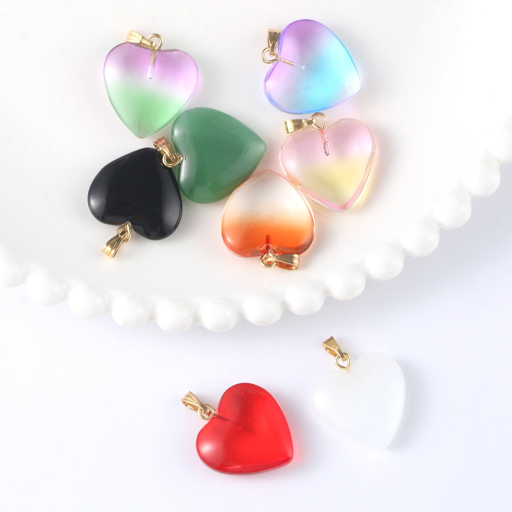10pcs Love Heart Lampwork Necklace Pendant Czech Glass Charms Pendants