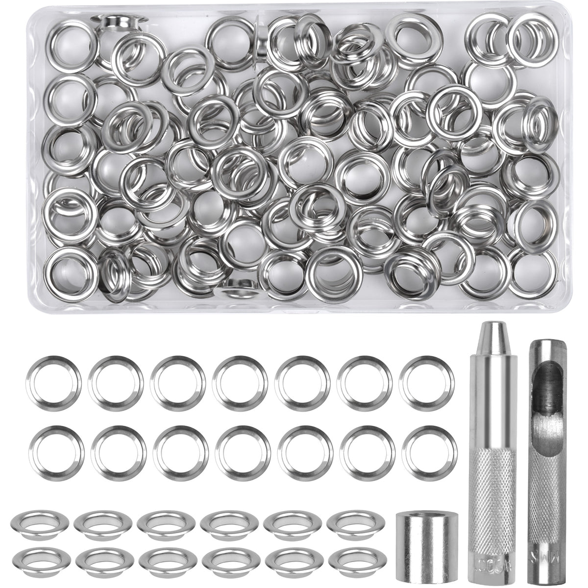120pcs Grommet Kit with 3pcs Punch Tool - Tarpaulin Repair