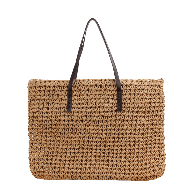 Large Capacity Casual Straw Bag Solid Hand-woven
