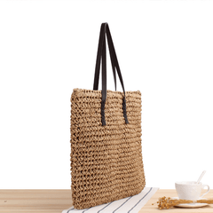 Large Capacity Casual Straw Bag Solid Hand-woven