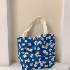 Floral Pattern Corduroy Handbag Lunch Bag Snap Button Satchel Purse