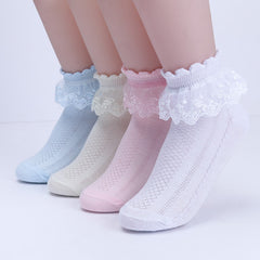 4 Pairs Princess Socks for Girls Breathable Design Ruffle & Lace Trim Comfort