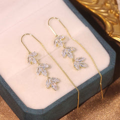 Rhinestone Maple Leaf Drop Earrings Zircon Tassel Ear Wire for Women