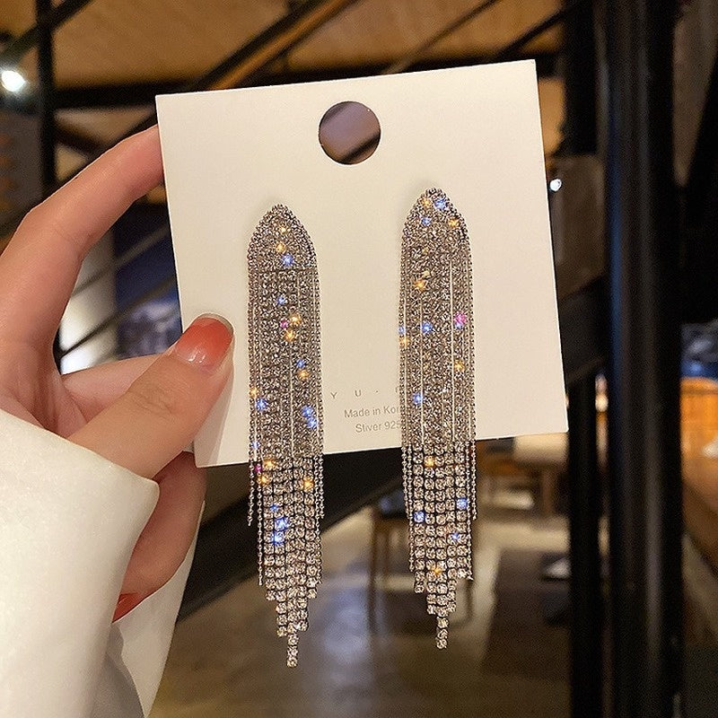 Tassel Rhinestone Earrings Ladies Accessories