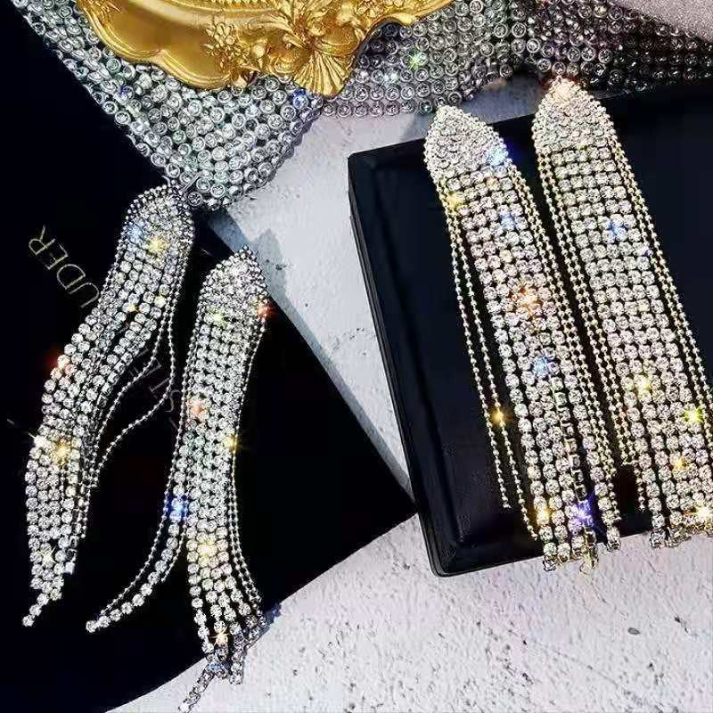 Tassel Rhinestone Earrings Ladies Accessories
