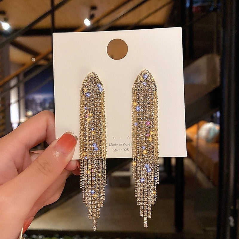 Tassel Rhinestone Earrings Ladies Accessories