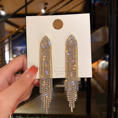 Tassel Rhinestone Earrings Ladies Accessories