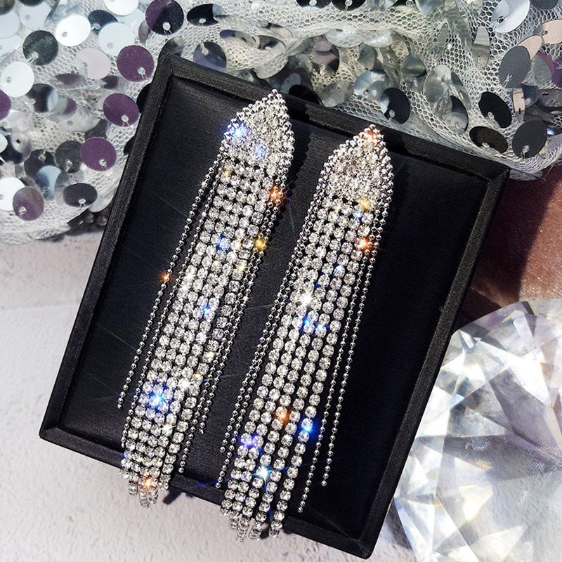 Tassel Rhinestone Earrings Ladies Accessories