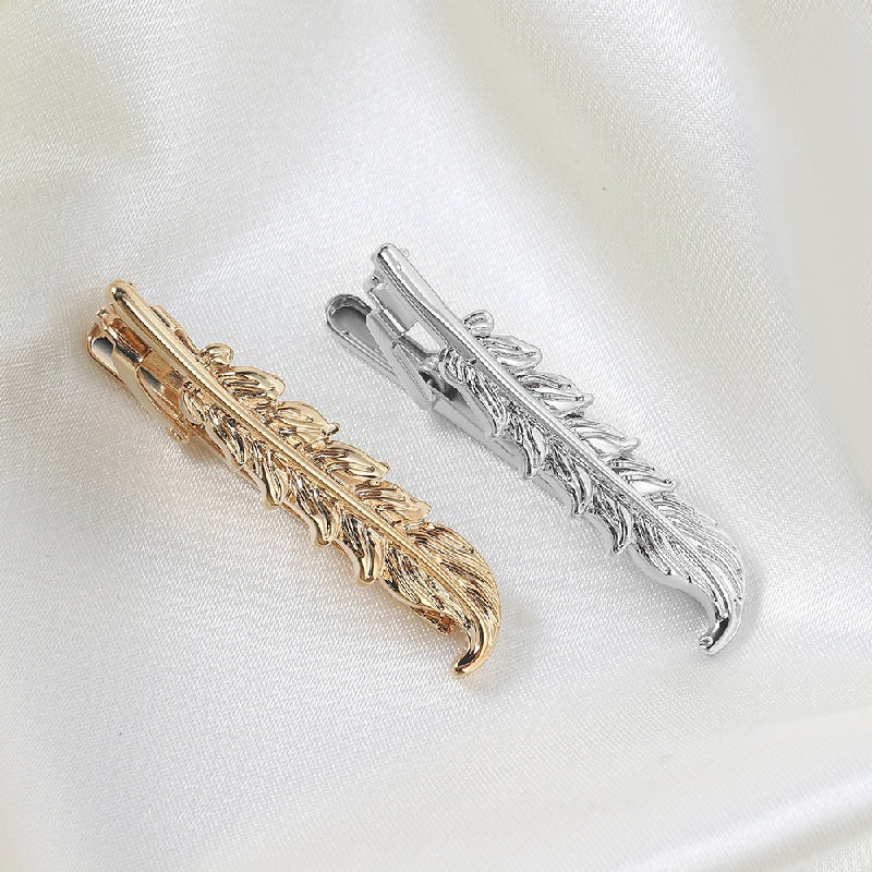 Golden Feather Shape Metal Collar Clip Men's Business Casual Tie Clip