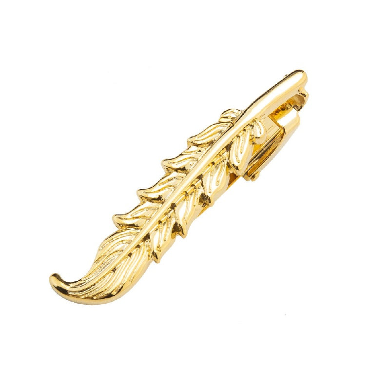 Golden Feather Shape Metal Collar Clip Men's Business Casual Tie Clip