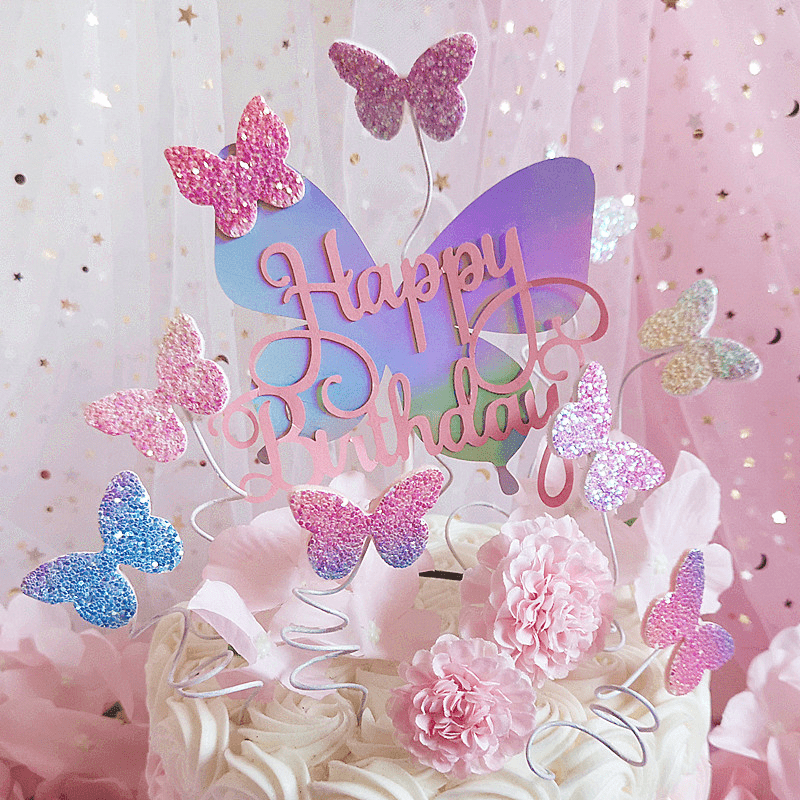 7 Piece Butterfly Cake Flag Set for Birthday Party