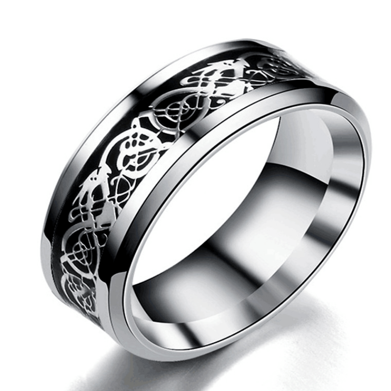 Dragon Pattern Titanium Steel Couple Men's Ring